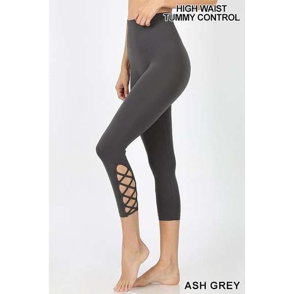 NWT!! Ash Gray Lattice-Hem High Waist Seamless Leggings - Picture 6 of 9